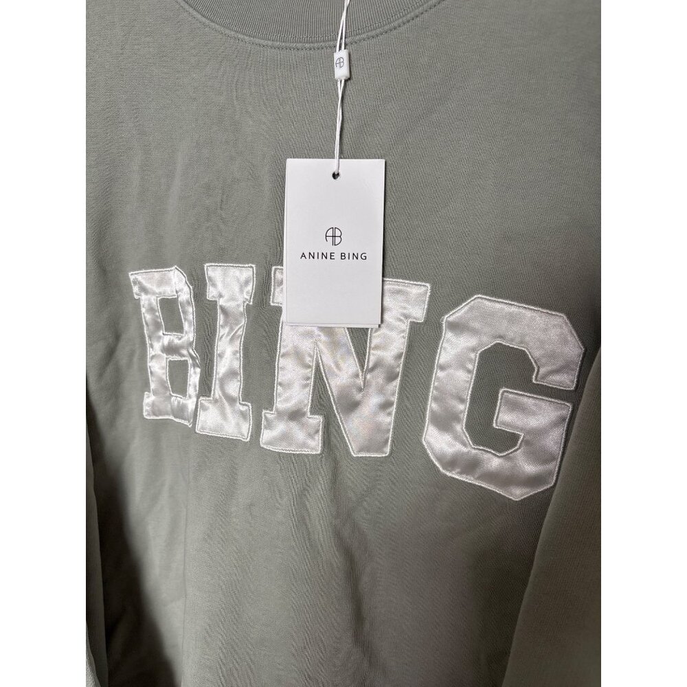 Anine Bing Womens Green Crewneck Sweatshirt With Satin "BING" Logo, new with tag - Picture 3 of 8